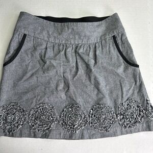 STOOSHY Gray‎ Black Embellished Skirt With Pockets Size Med Elastic Waist Cotton